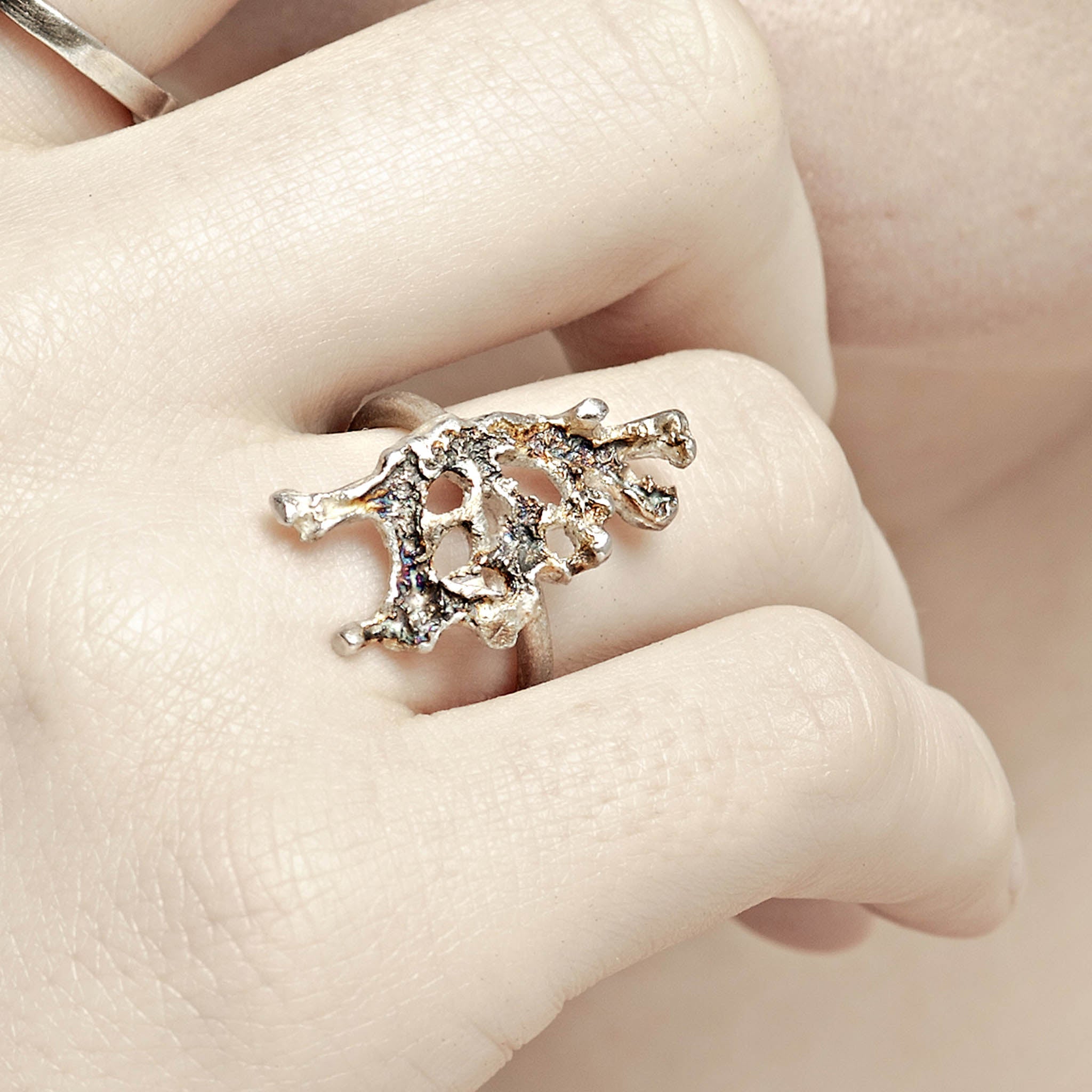 Lichen Ring in Part Oxidised Sterling Silver